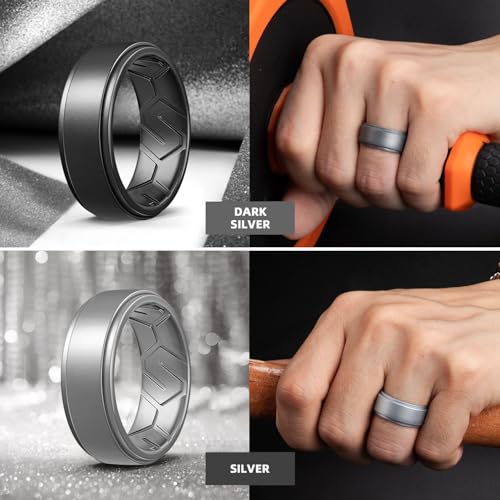 Egnaro Men's Silicone Rings 10mm Wide 2.5mm Thick, Rubber Wedding Bands, Multipack 1/4/7 Breathable Comfort Fit For Workout4