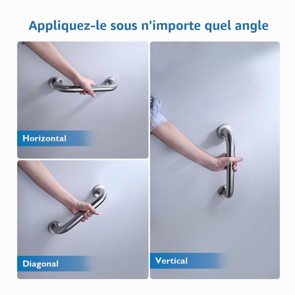 Decaura 300mm Barres d'appui wc salle de bain en acier inoxydable, poignées de baignoire antidérapante, poignées de sécurité pour personnes âgées, enfants et handicapés(2 Pièces, diamètre 25mm)