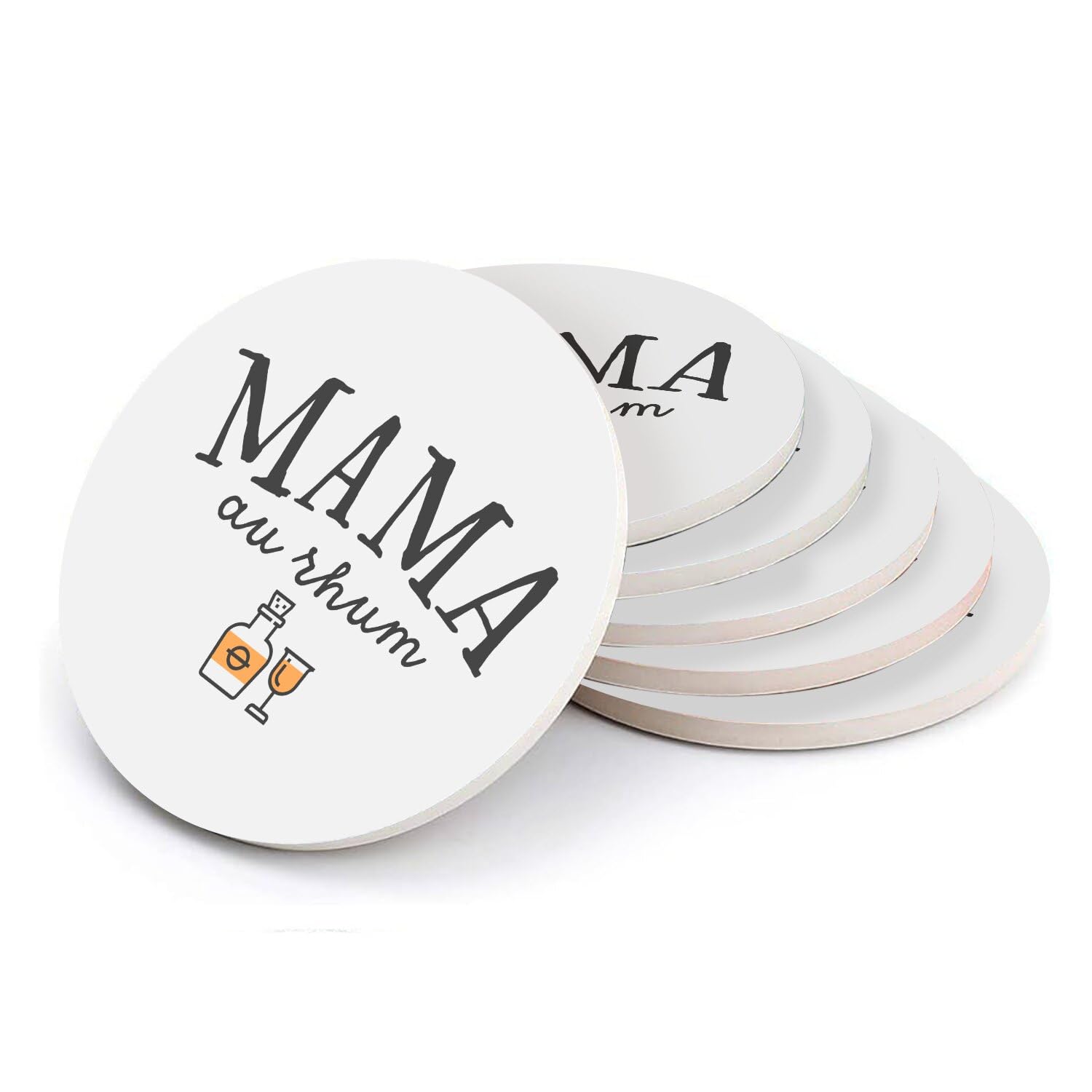 Sous-verre ronds en céramique Mama au Rhum : dessous de verre design table lot de 6