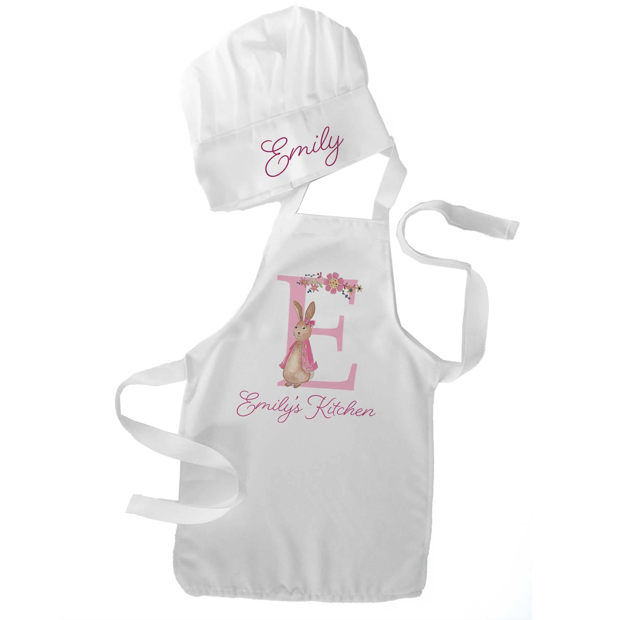 Tigerlilyprints Personalised Kids Apron and Chef Hat Set – Custom Name Children Cooking Baking Set – Ages 5–10 Years – Girls Kitchen Baking Craft Apron – Multiple Designs – Birthday Gift UK (FlopsyI)