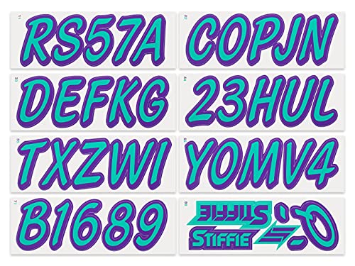 Image of STIFFIE Whipline Solid Teal /Purple 3 inch Alpha-Numeric Registration Identification Numbers Stickers Decals for Boats & Personal Watercraft