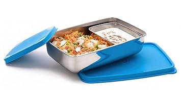 SignoraWare Stainless Steel Compact Big Steel Lunch Box (150ml+850ml Compartments with Airtight Lid, Set of 2) | (Blue)