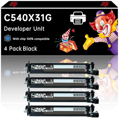 C540X31G Developer Unit Compatible with Lexmark C540N C543DN C544DN C544DTN C544DW Printers, Enhanced Durability, Ideal for High-Volume Printing (4 Pack Black)