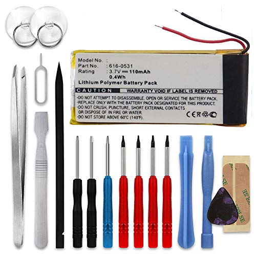 subtel 1x Batería para Reproductor mp3 Compatible con Apple iPod Nano 6 Gen.   A1366, 616 0531   (110mAh, 3.7V) + Juego de Herramientas