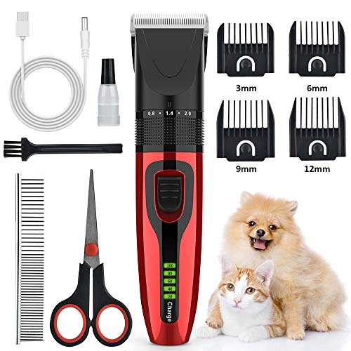 AUSHEN Dog Clippers, Dog Grooming Clippers Kit Low Noise Pet Hair Clippers USB