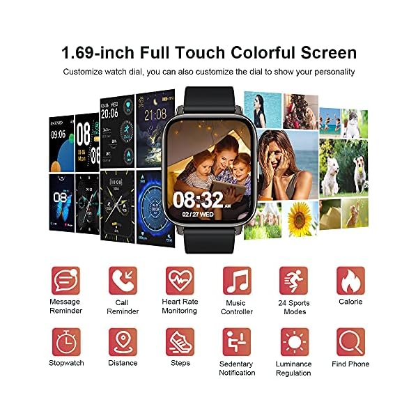 Smart-Watch-2021-for-Men-Women-Fitness-Tracker-169-Touch-Screen-Smartwatch-Fitness-Watch-IP68-Waterproof-24-Sports-Heart-Rate-MonitorPedometerSleep-Monitor-Activity-Tracker-for-Android-iPhone Smart Watch 2021 for Men Women, Fitness Tracker 1.69" Touch Screen Smartwatch Fitness Watch IP68 Waterproof 24 Sports, Heart Rate Monitor/Pedometer/Sleep Monitor, Activity Tracker for Android iPhone