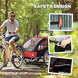 HOMCOM 2 Seat Bike Trailer for Kids, Baby Bike Stroller with 5 Point Harness, Child Bicycle Trailer with Safety Flag, Reflectors, Windproof Curtain, for 18+ Months, Red - Image 8