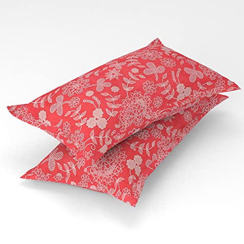 Image of BSB Home Double Bedsheet with 2 Pillow Covers | 144 TC Soft Brushed Microfiber - Breathable & Wrinkle Free - 3 Pcs Set | Red Black (Big Flower)