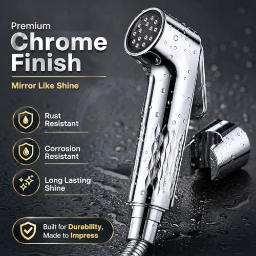 Image of BATH GURU High Pressure Health Faucet for Bathroom | Self-Cleaning Anti-Clog Nozzle Technology | Premium Chrome Finish Jet Spray for Toilet | Leak-Proof ABS Bidet Sprayer with Tefloan