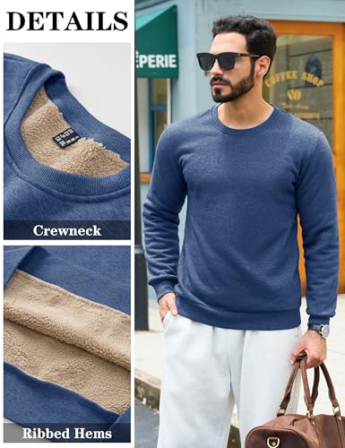 Image of TACVASEN Men's Crewneck Sweatshirt Warm Sherpa Lined Thermal Sweatshirts Heavyweight Long Sleeve Winter Fleece Pullover Shirt