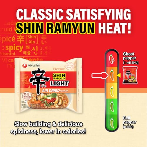 Image of Nongshim Shin Ramyun Light, Air-Dried Korean Ramen Noodles, 4 Pack