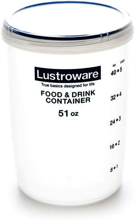 Lustroware B-2276AA Screw Top Keeper Round Food Container with Calibration, 50.7-Ounce, Blue