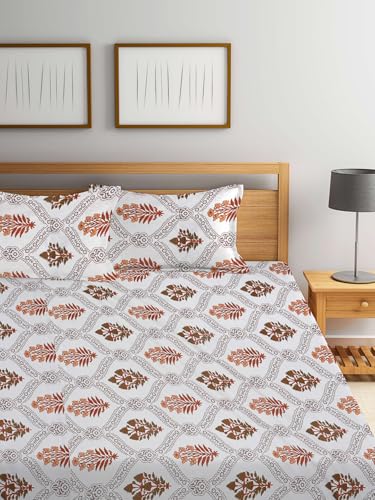 Image of Bombay Dyeing Mimosa 164 TC Microfiber Orange Double Size Bedsheet with 2 Pillow Covers