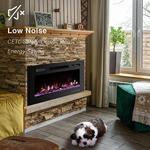 50 Inch Electric Fireplace Inserts, Quiet Wall Mounted Fireplace, Led Fireplace for Living Room, Recessed Electric Fireplace, Linear Fireplace, Logs & Crystal, 750/1500W - Thumbnail 2