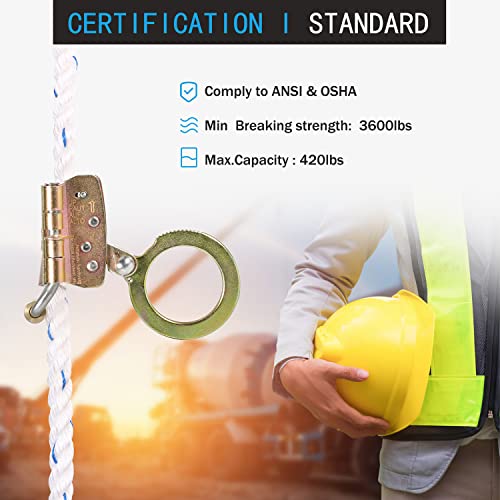 Image of Fall Protection Rope Grab,Fall Arrester, Used with 5 /8 inch Lifeline Rope, for Construction, Climbing, Comply to ANSI /OSHA
