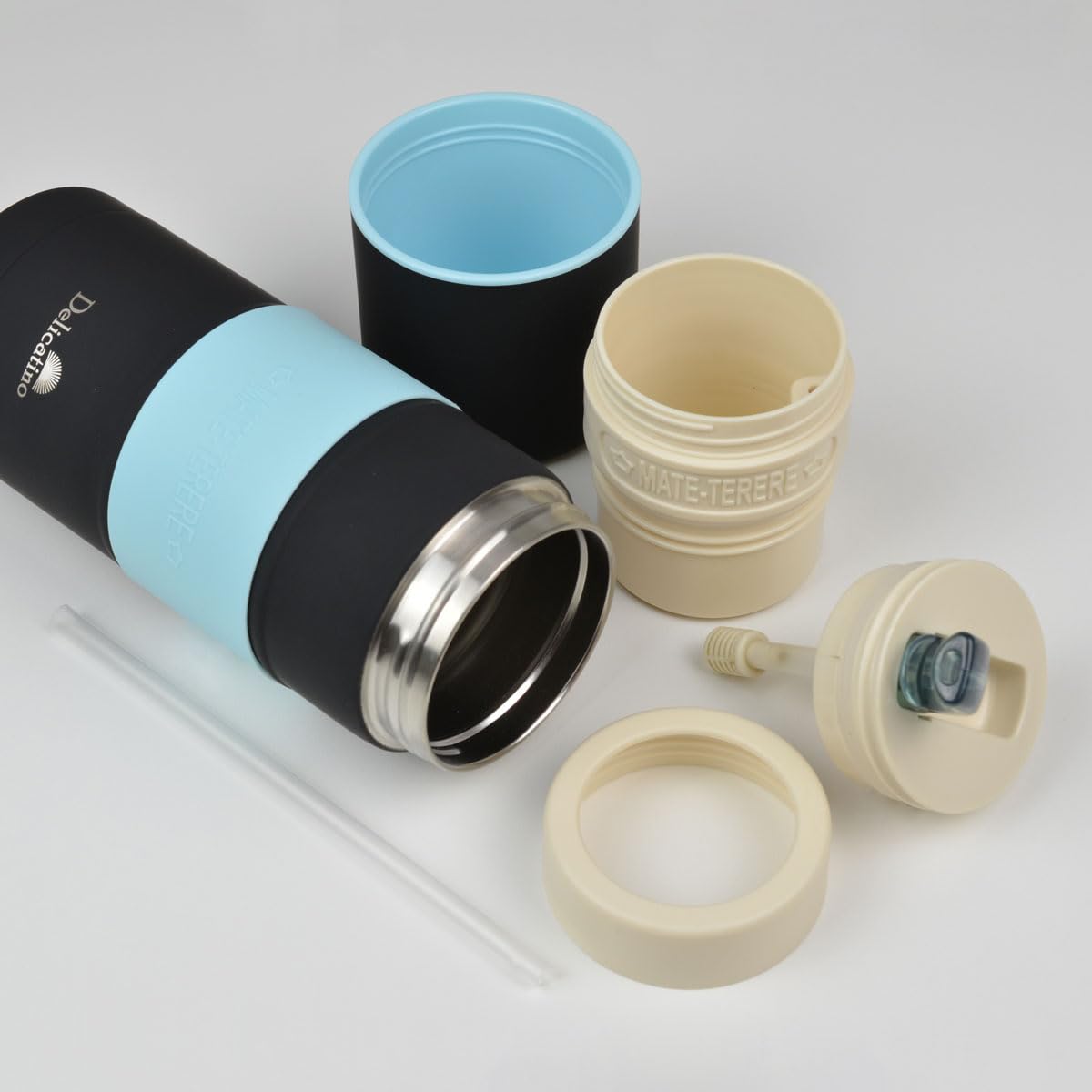 Matelisto Autocebante Schwarz, Thermoskanne, Matebecher und Bombilla 3 in 1 aus Edelstahl, Doppelwandige Isolierung, Bombilla de Té Mate, Yerba Mate, Mate Tee, 500 ml