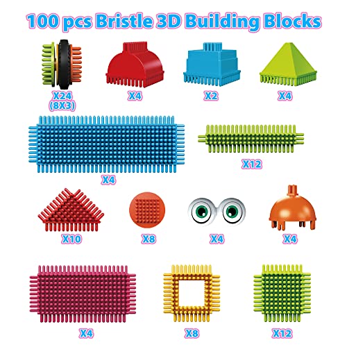 Contixo Stem Building Toys, St6 100 Pcs Bristle Shape 3D Tiles Set Construction Learning Stacking Educational Block, Creativity Beyond Imagination, Inspirational, Recreational Toy For Kids Ages 3-8 #TOP4