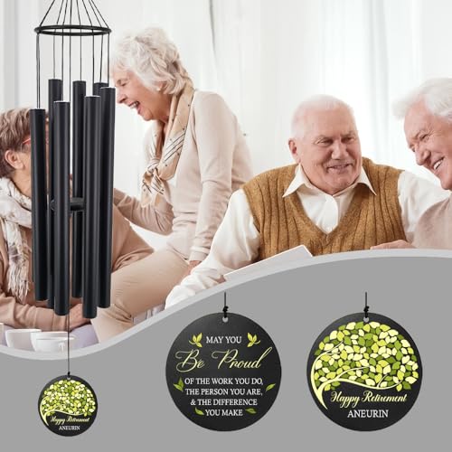 Image of Personalized Retirement Wind Chimes for Outside, 36 inch Happy Retirement Gift for Women, Men, Coworker, Colleague, Boss, Teacher, Nurse, Friend, Going Away Garden Patio Decor