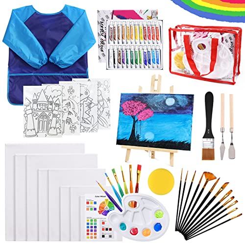 JOTOL Juego de pintura,Juego de Pinturas acrílicas,con 24 Pinturas acrílicas,Pincel, Paleta y...