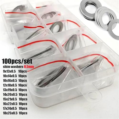 Mdingbao-シールワッシャー M9-M18 304 Stainless Steel Ultra Thin Washer Set Adjusting Shim Plain Gasket Assortment Kit Box, 100pcs/set しっ