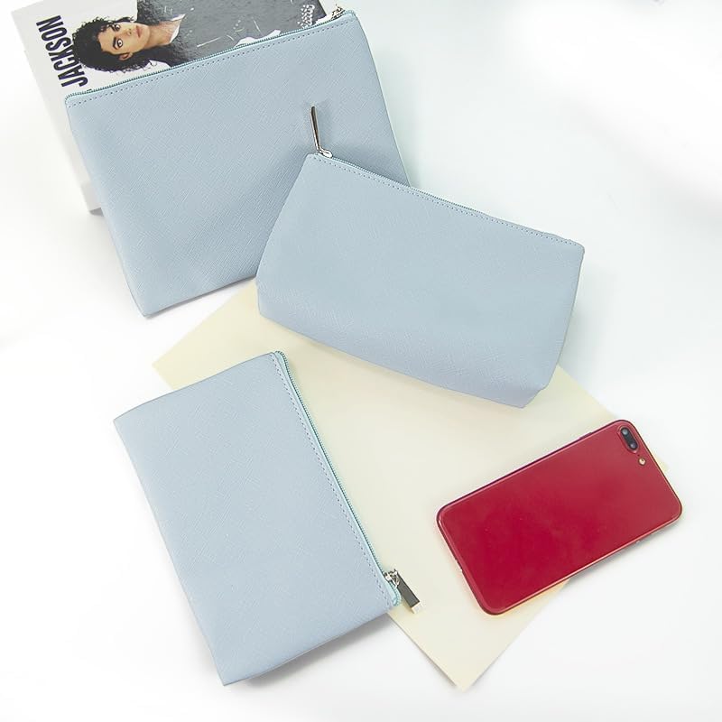 Miniatura 6 de Juego de 2 bolsas de maquillaje, pequeña bolsa de maquillaje con cremallera, bolsa de cosméticos portátil para viajes, bolsa de belleza de piel