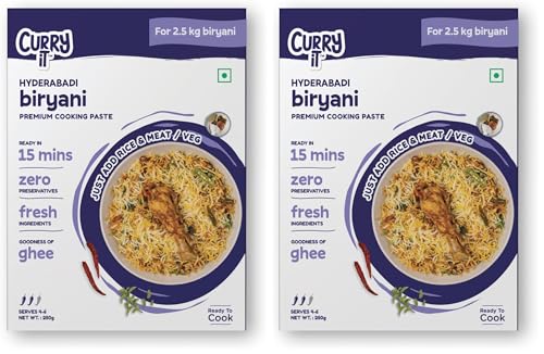 Image of CURRYiT Instant Hyderabadi Biryani Curry Paste | Just Add Rice & Chicken, Mutton, Paneer | Ready in 30 Mins | Serves 4-6 | Made with Ghee | No Preservatives | Ready To Cook Indian Masala Gravy | 250g