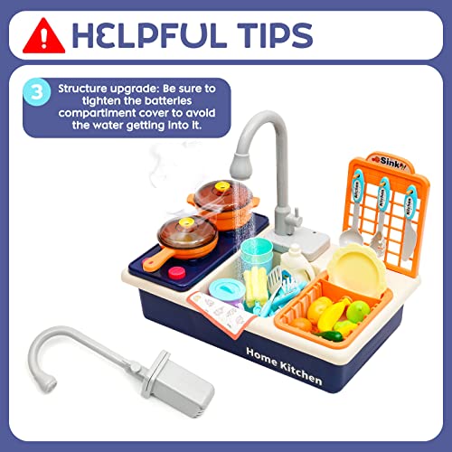 Image of Kitchen Toy Sink with Running Water, Home and Kitchen Toy with Real Tap | Kitchen | Saucepan | Stove | Food: Bright Colored Tableware Accessories for Boys and Girls