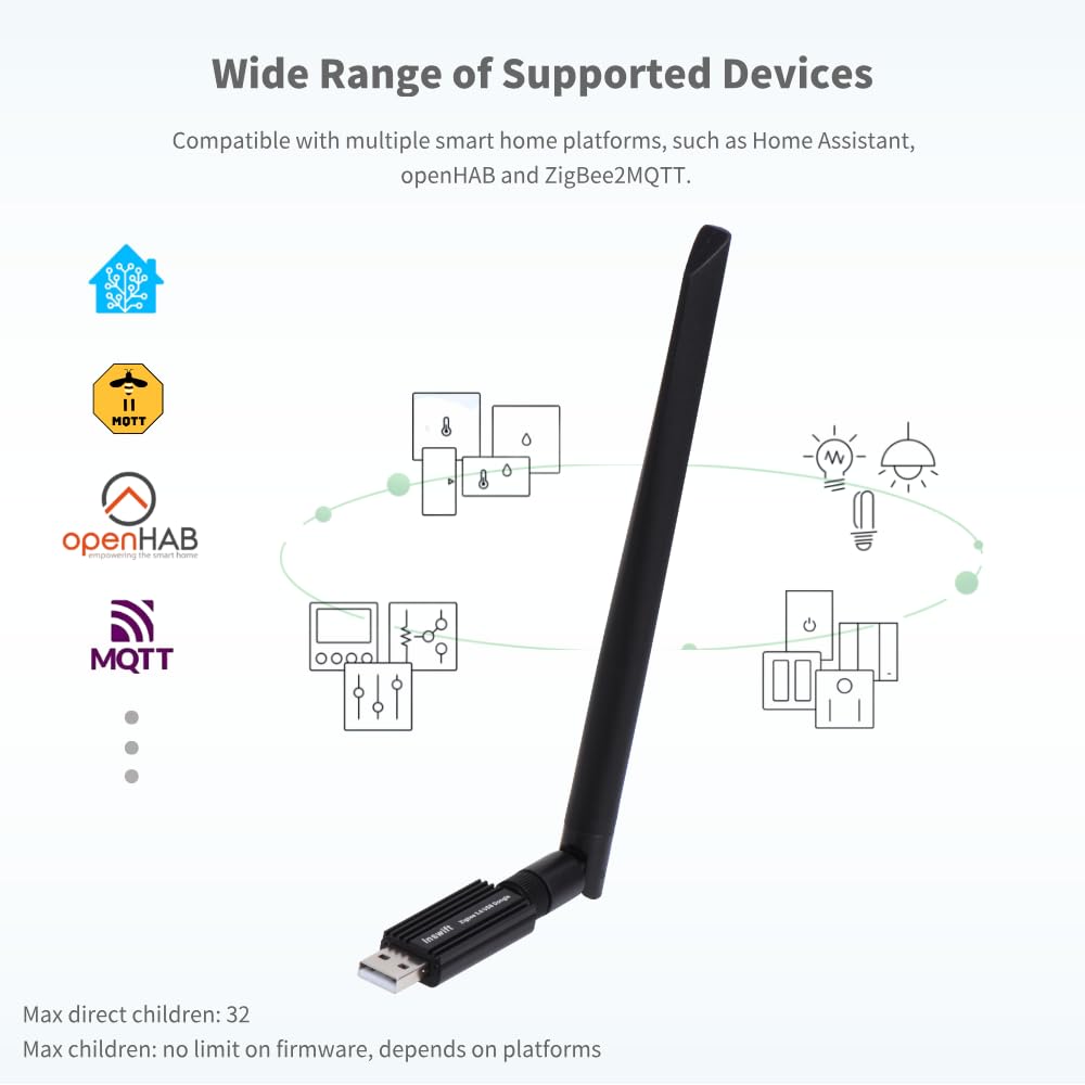 Zigbee 3.0 USB Dongle Gateway, Universal Wireless Zigbee USB Adapter mit Antenne für Home Assistant, Open HAB, Zigbee2MQTT