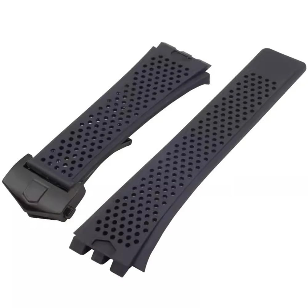 Amaupckca Men's Black-Black Silicone Watch Band For Tag Heuer Carrera Series Watch Strap For Concave Convex Interface Watchband Black Bracelet 22Mm(Black-Black)