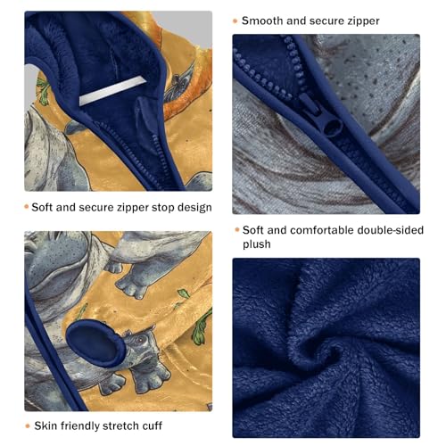 Hippo and Carrot Pattern Toddler Fleece Jacket Girl Boys Hooded Fleece Jacket Coat Warm Outwear Zip-up 3-10T3