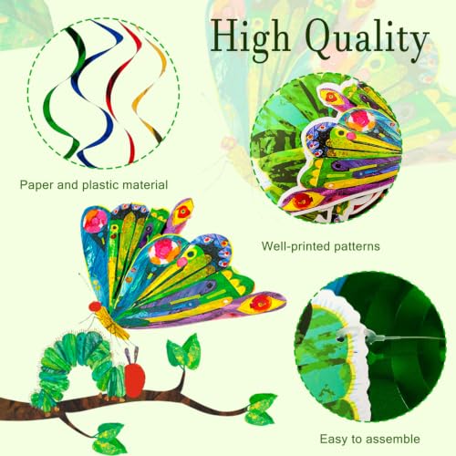 Image of 40pcs Hungry Caterpillar Hanging Swirl Butterfly Birthday Party Decorations | Hungry Caterpillar Party Supplies, 1st Caterpillar Birthday Decorations, Spring Party Decorations