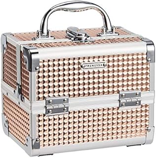 Frenessa Makeup Train Case Portable Cosmetic Box Makeup Organizer Case Jewelry Organizer 2 Trays with Mirror Makeup Storage Box for Girls Makeup Artist, Craft, Toiletry Travel Train Case Rose Gold