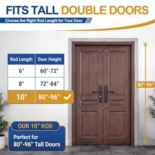 Image of Blulu 2 Pcs Solid Brass Extension Flush Bolt with Rod 10 Inch, 1 inch W x 6-3 /4 inch H Flush Bolt for French Doors & Double Doors, Sliver