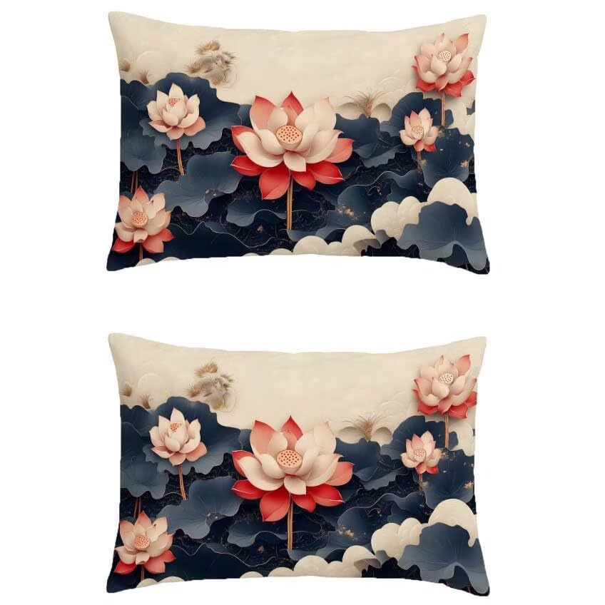 Housse de coussin imperméable en lin fleur turquoise pour protection salon de jardin