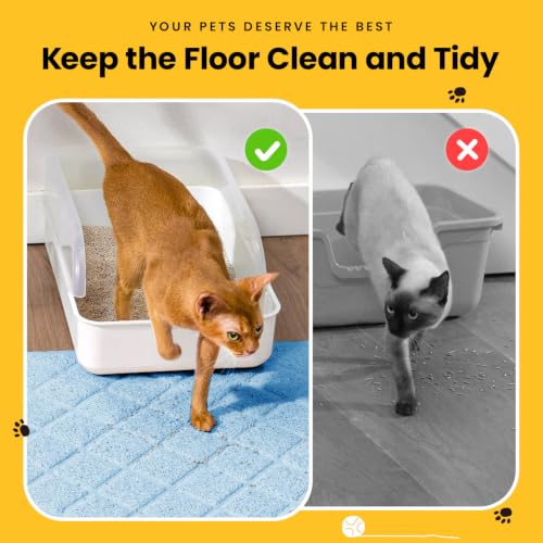 Image of Conlun Cat Litter Mat Litter Trapping Mat, Premium Durable PVC Grid Mesh with Scatter Control, Non-Slip, Less Waste Cat Litter Box Mat, Soft on Kitty's Paws, Urine Waterproof, 24 inch x 17 inch Light Blue