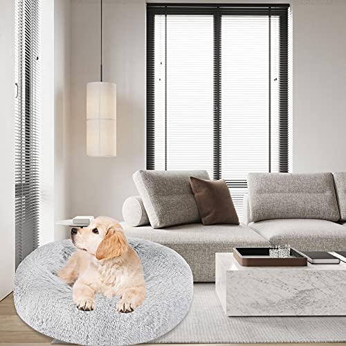 Dog Bed & Cat Bed, Calming Anti-Anxiety Donut Dog Cuddler Bed, Machine Washable Round Pet Bed, Comfy Faux Fur Plush Dog Cat Bed For Small Medium Large Dogs And Cats (30" X 30", Light Grey) #TOP6