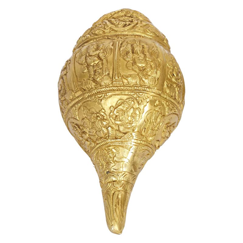 Kartique Brass Ganesha Ashta Vinayaka Hanging Shankh Gold Color Length 8 Inch