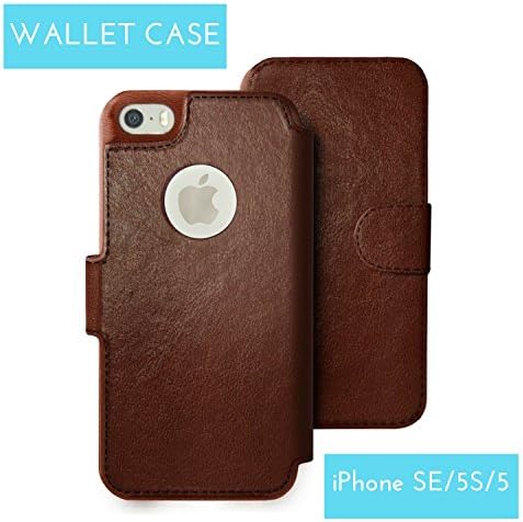 WORKMANN iPhone SE Wallet Case, iPhone 5S/5 Wallet Case - Elegant Faux Leather - Lightweight & Multifunction - Travel Wallet Credit Card Holder - Free Screen Protector - Vintage Dark Brown