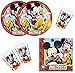 ILS I LOVE SHOPPING Kit Festa 8 Persone Coordinato Tavola Addobbi Party Set Compleanno con 8 Piatti 23cm, 8 Bicchieri e tovaglioli (Set 8 Persone, Mickey Mouse Topolino)