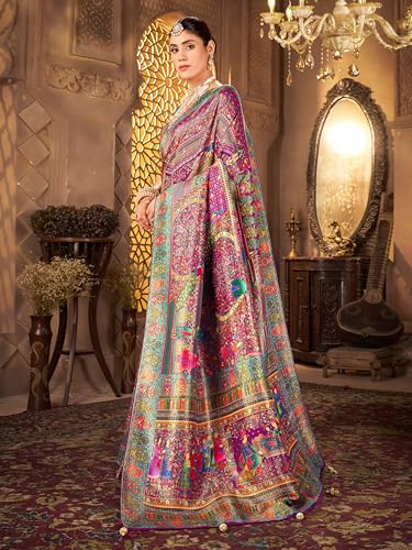 Image of Glory Sarees Women's Luxurious Dola Pure Silk Original Saree Position Print Work Madhubani Inspired Motifs Banarasi Kanjivaram Style Saree With Blouse Piece (Elegant101 Parent)