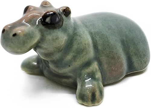 Miniatura 9 de WitnyStore Pequeña figura de hipopótamo recta gris de 1 pulgadas, hecha a mano, de cerámica, hipopótamo, mamífero acuático africano, animales de