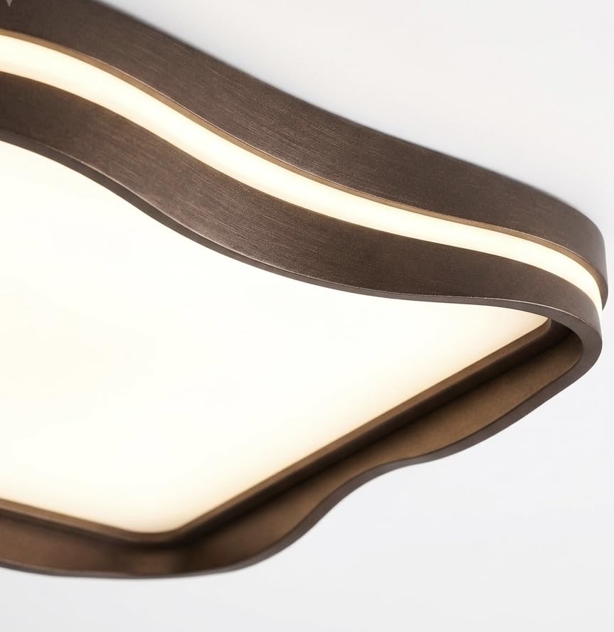 Image of 3C LED Ceiling Light, Modern Designer Ceiling Lamp with Curved Square Frame Design for Bedroom, Living Room, Hall & Home Decor|Walnut-Wood