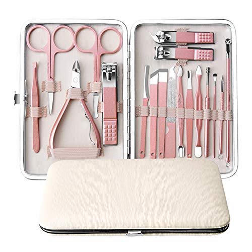 Manicure Set, 18 in 1 Professional Stainless Steel Nail Tools, Pedicure Kit Grooming Kit & Nail Clipper with Leather Travel Case for Men & Women