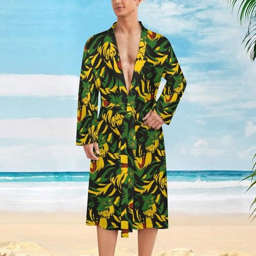 Jamaican Flag Lion Novelty Men's Robe Soft Lightweight Bathrobe Long-sleeve Spa Robes2