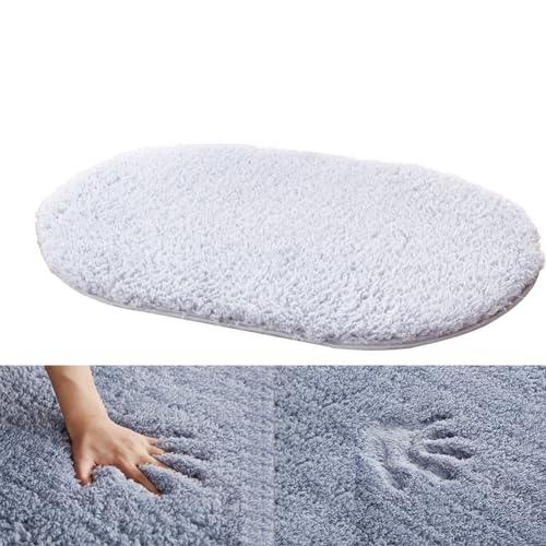 wykikon 楕円形 カーペット ラグマット シャギー ラグ 絨毯 オールシーズン 滑り止め付 洗える 冬用 夏用 床暖房対応 (30*50cm, グレー)