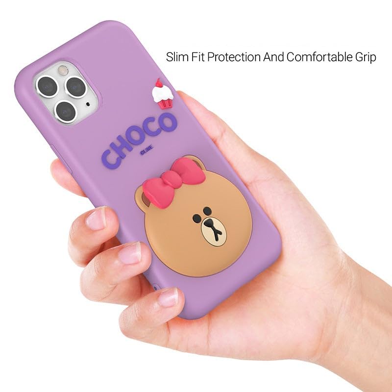 Image of COVERLY for iPhone 14 Plus 3D Line Friends Choco Cartoon Case,Premium Silicone Case Purple Candy with Phone Holder Cool Full Protective Cute Kawaii Aesthetic Cover for Apple iPhone 14 Plus