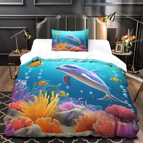 Couette dauphin confortable : le cadeau idéal 135x200cm pour parure enfant