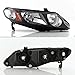 AKKON - For 2006-2011 Honda Civic 4-Door Sedan Left + Right Black Replacement Headlights Head Lamps Assembly Set