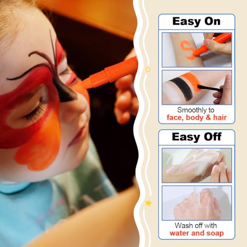 12-Color-Face-Painting-Kits-for-Kids-Beesjuy-Neon-Face-Paint-Glow-in-the-Dark-Makeup-Kit-Plant-Ingredients-UV-Face-Crayons-Fluorescent-Painting-Party-for-AdultsKids-5-Neon