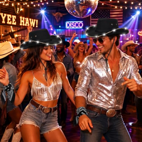 Image of Zhanmai 12 Pcs Cowboy Hat and Bandana Cowboy Cowgirl Hats Bulk Western Party Costume Halloween Accessory